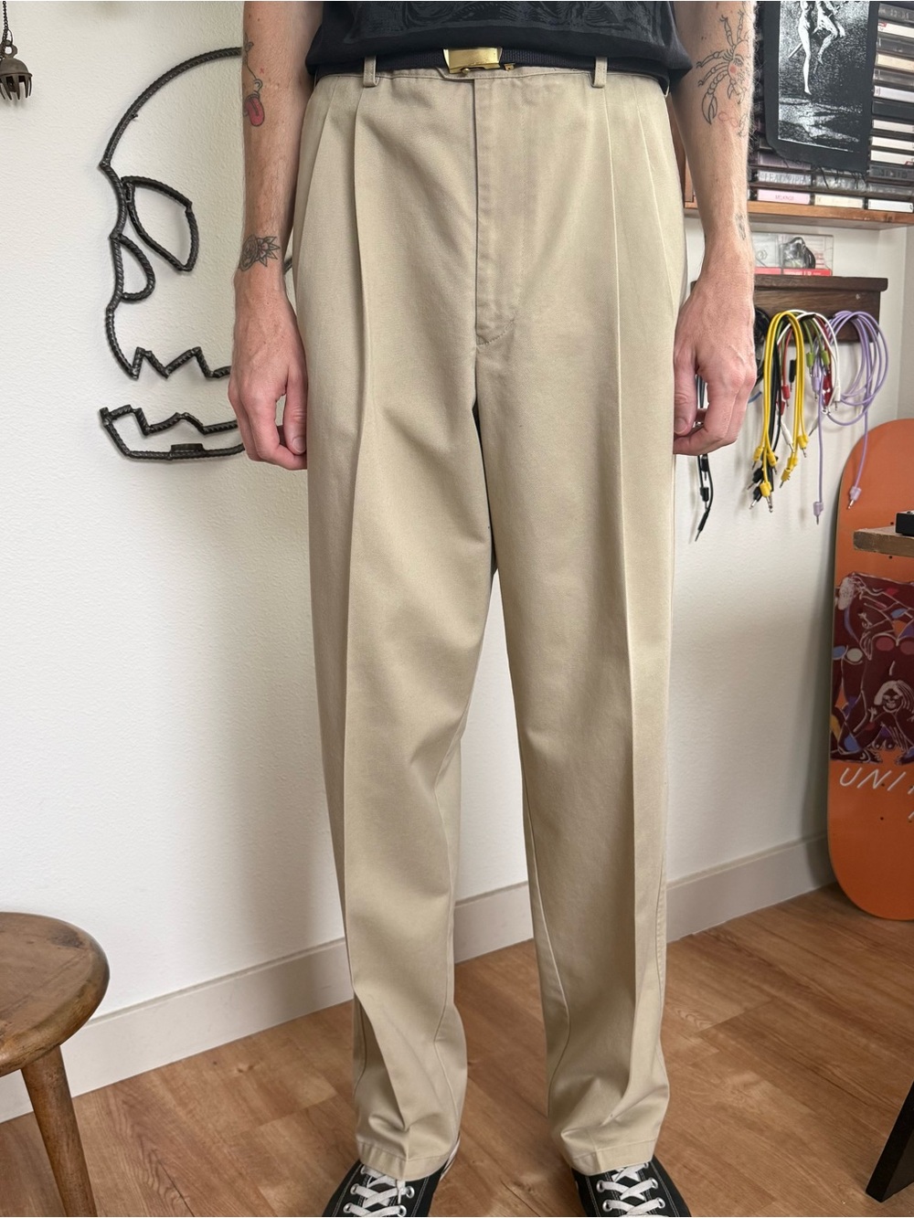 Vintage 90s Tan High Waisted Pleated Trousers ~ 36 x 33